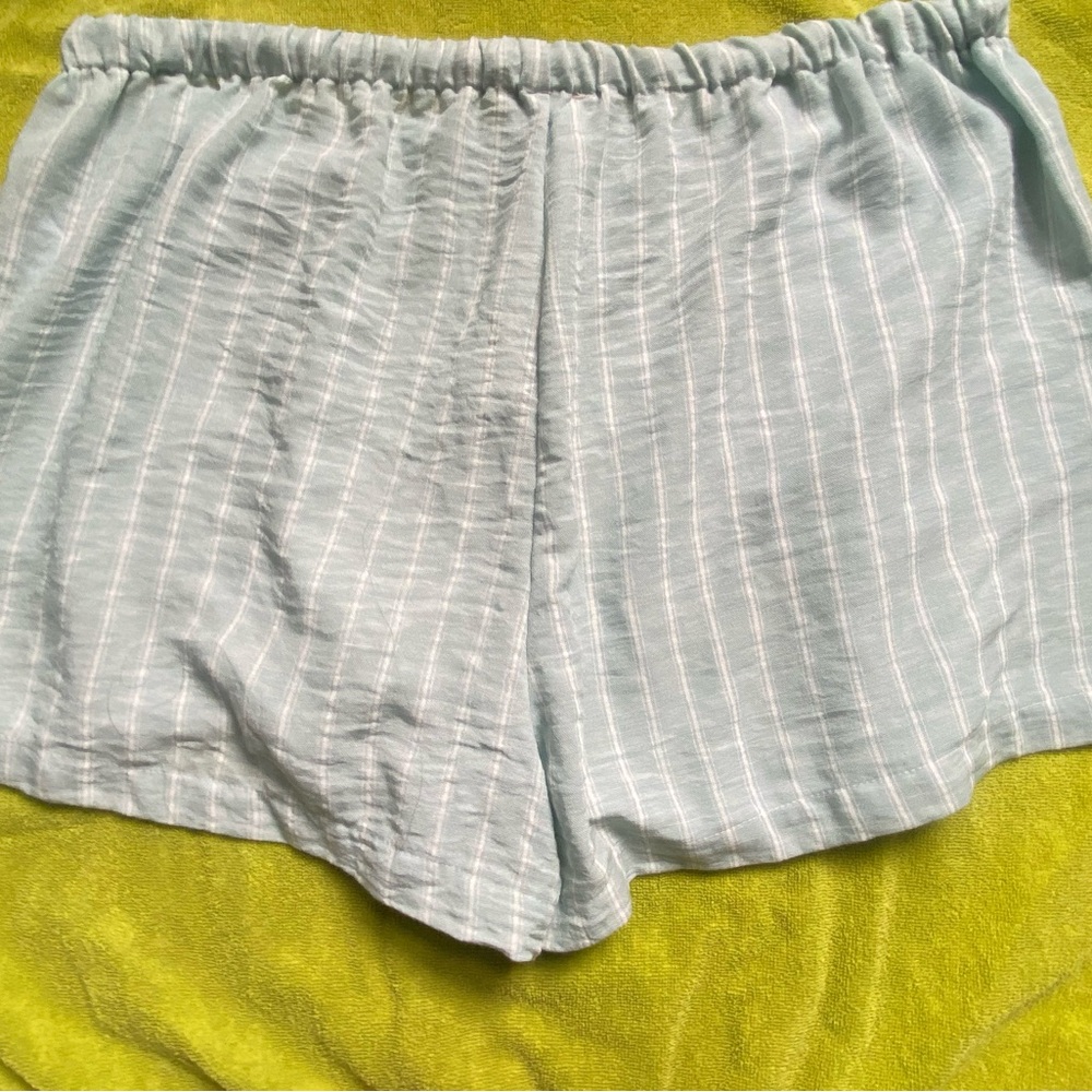 Sky Blue Striped High Waist Women's Shorts - Picture 5 of 7